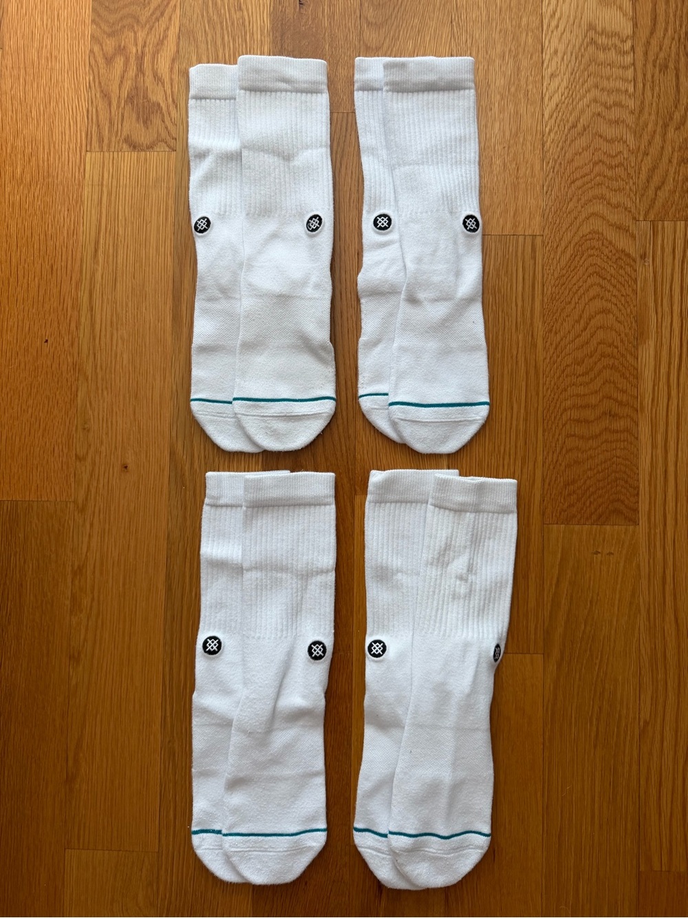 Stance White Crew Athletic Socks with Teal Toe Stripe - Men (4 Pair)